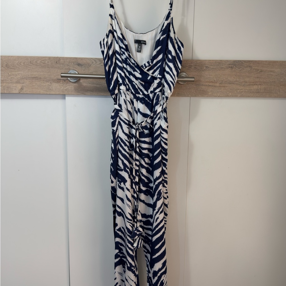 Aqua Navy and White Zebra Print Jumpsuit